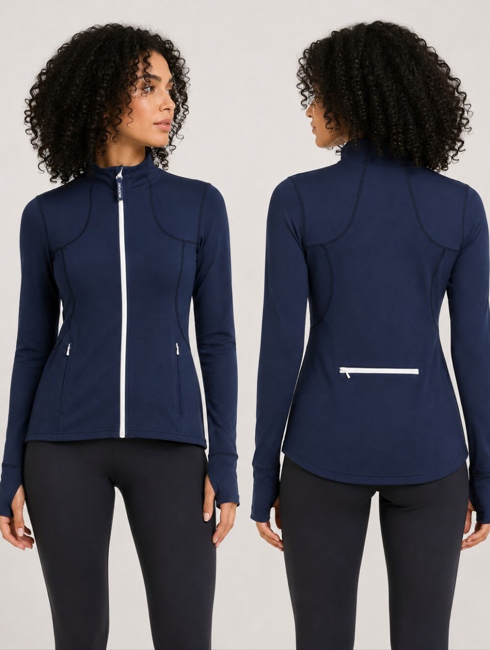 HBC Sport Navy Full Zip Running Jacket Thumbholes Zip Pockets M